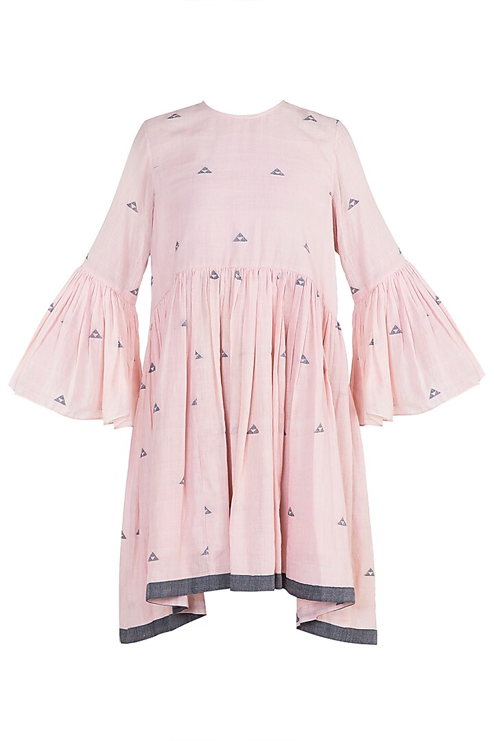 Rose pink embroidered jamdani yoke tunic by Myoho at Pernia's Pop Up Shop