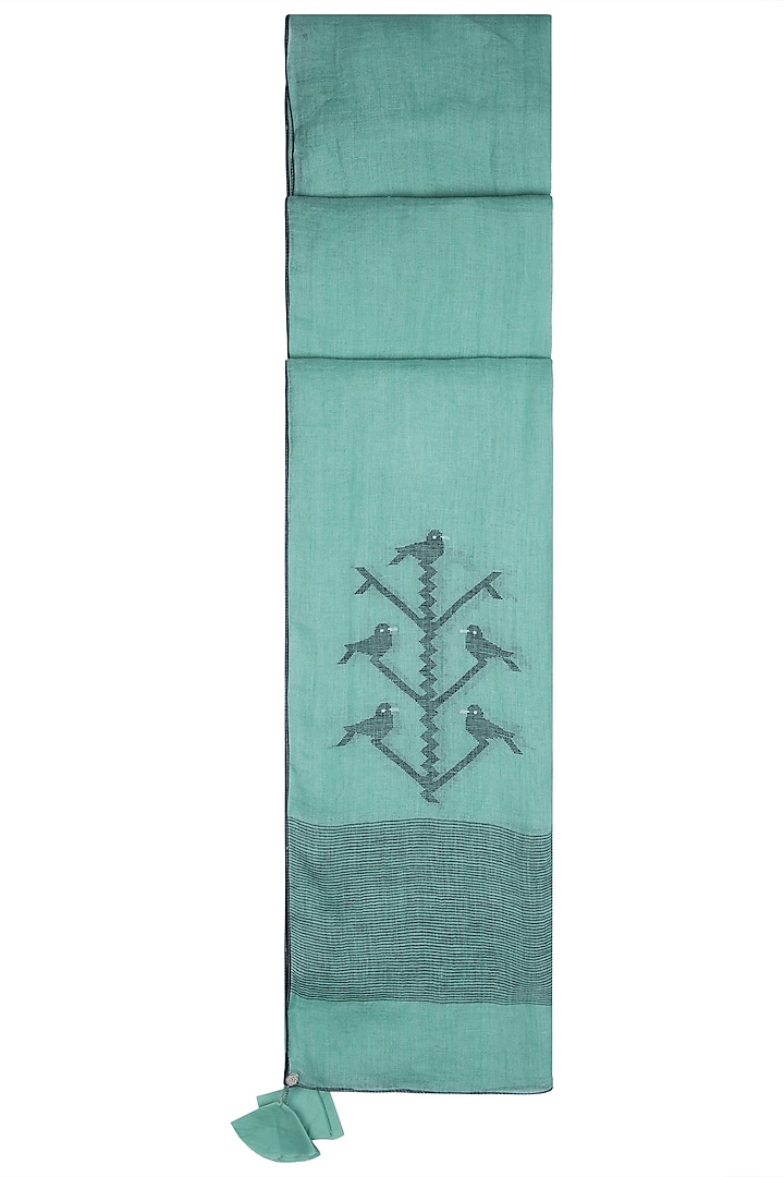 Sea green embroidered jamdani stole by Myoho