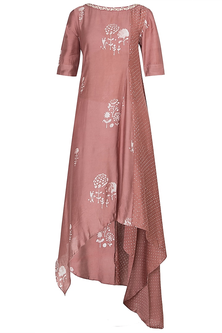 Dusty Pink Asymmetrical Embroidered Tunic by Myoho