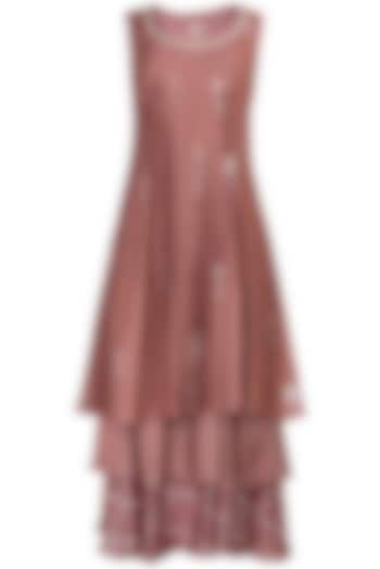 Dusty Pink Layered Block Printed and Embroidered Maxi Dress by Myoho