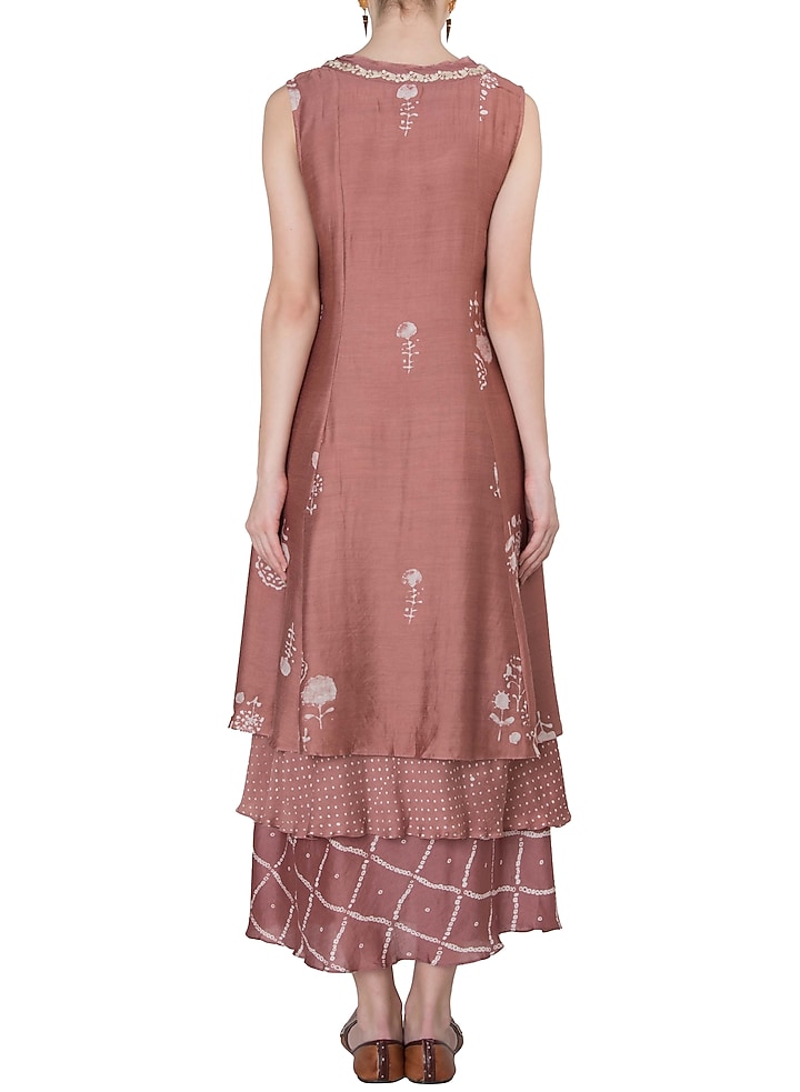 Dusty pink layered block printed and embroidered maxi dress available only at Pernia's Pop Up Shop.