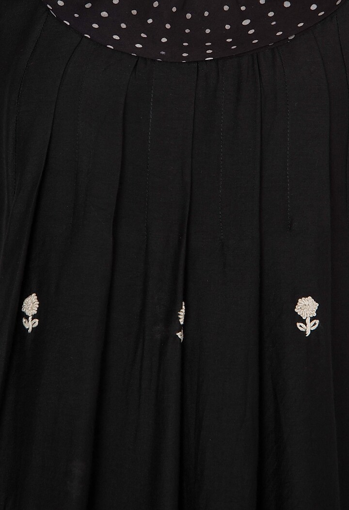 Black layered printed and embroidered maxi dress available only at Pernia's Pop Up Shop.