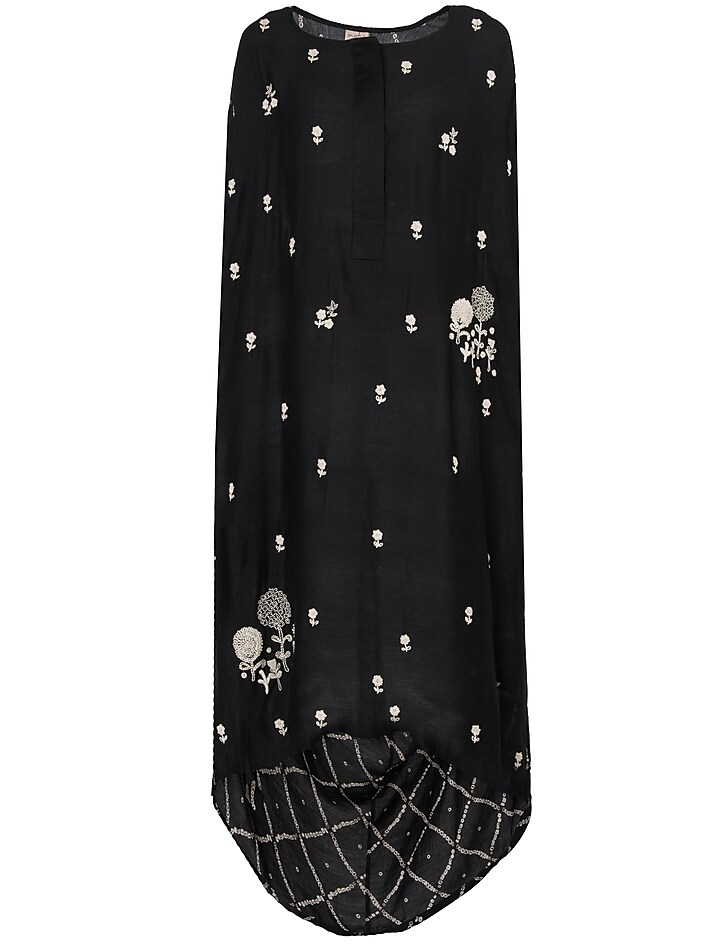 Black embroidered cowl tunic available only at Pernia's Pop Up Shop.