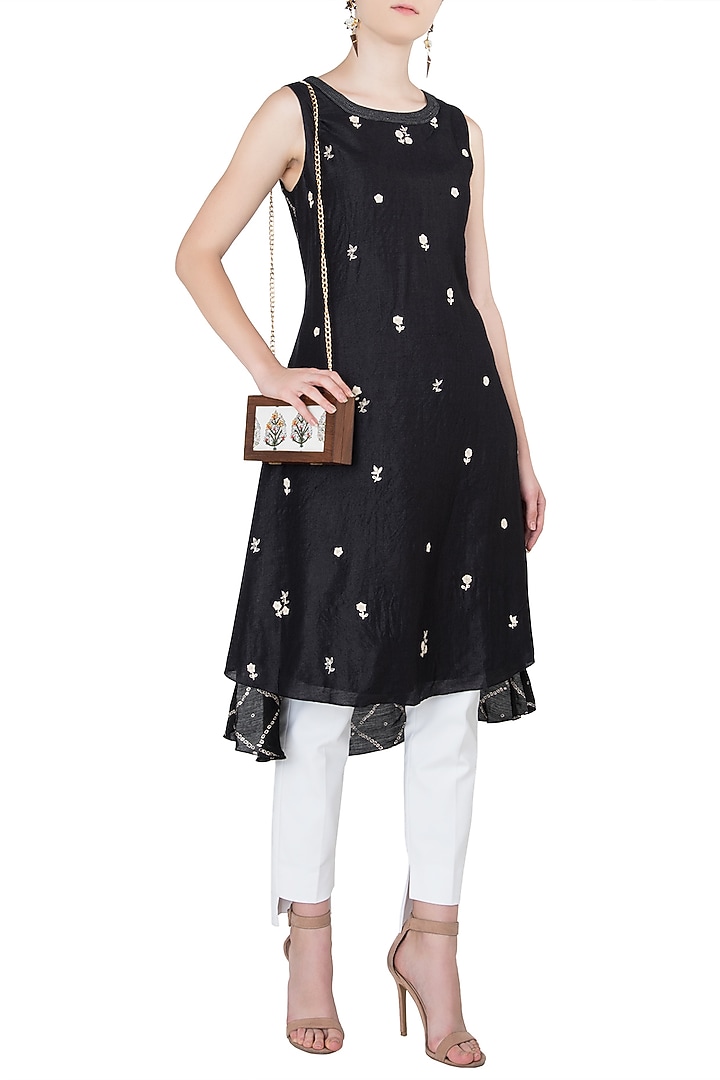 Black asymmetrical embroidered tunic available only at Pernia's Pop Up Shop.