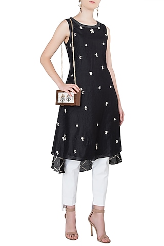 Black Asymmetrical Embroidered Tunic by Myoho