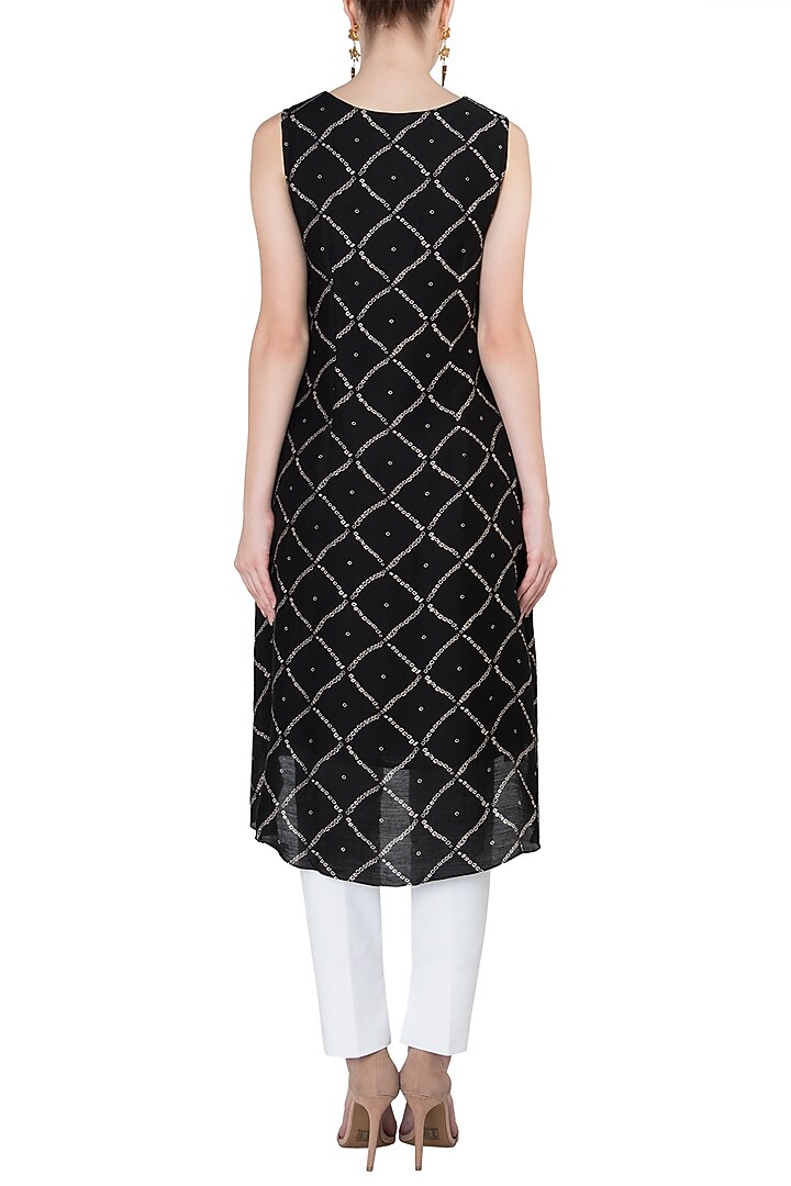 Black asymmetrical embroidered tunic available only at Pernia's Pop Up Shop.