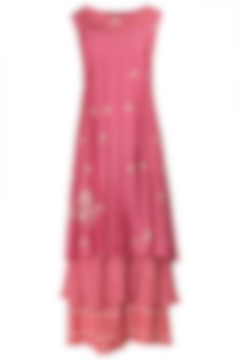 Pink Layered Printed and Embroidered Maxi Dress by Myoho