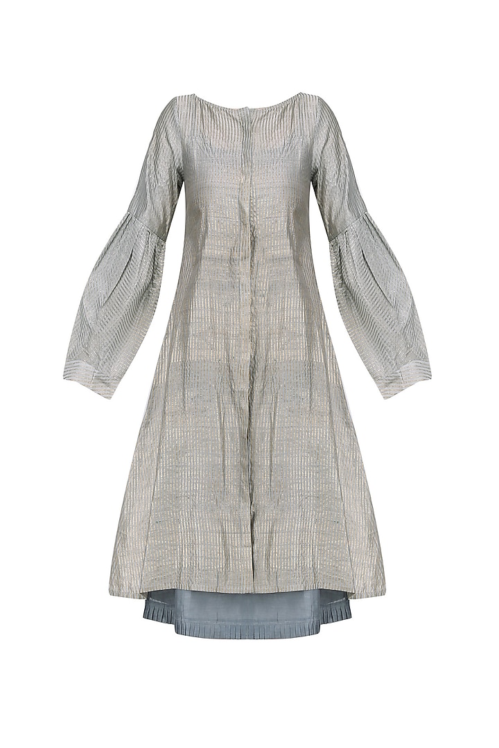 Grey lantern sleeves khadi dress with an inner available only at Pernia's Pop Up Shop.