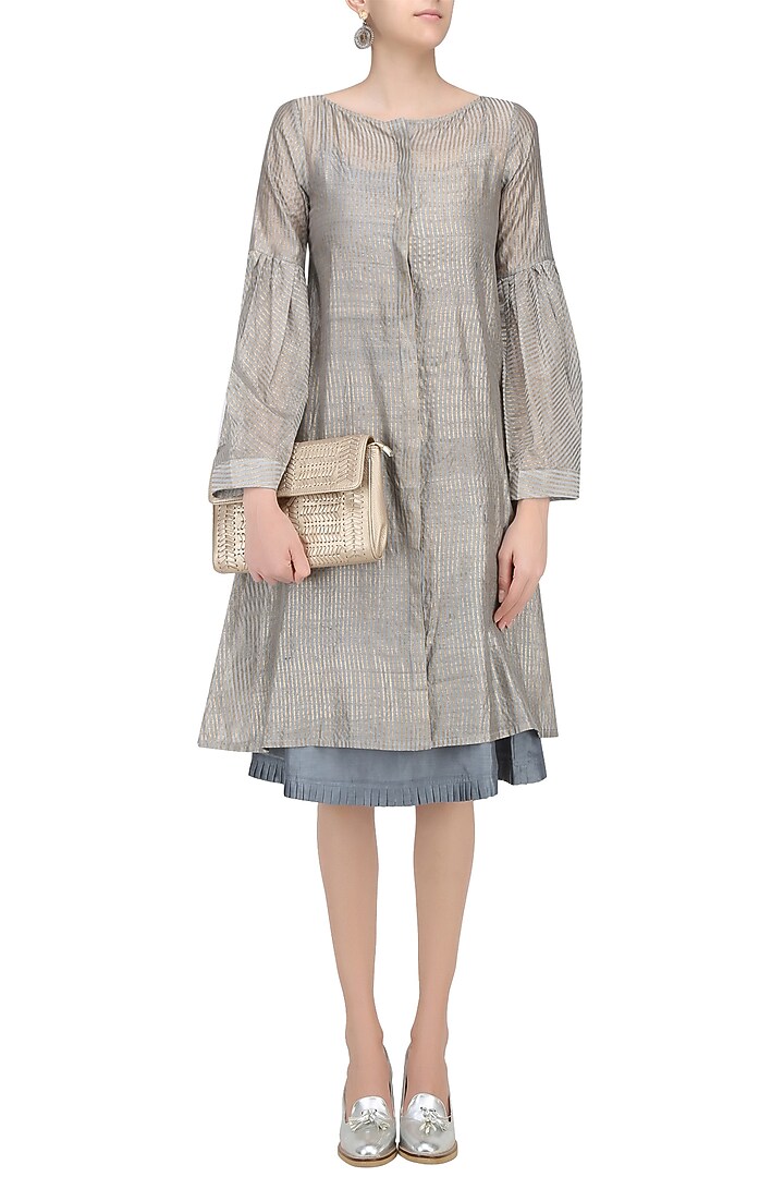 Grey lantern sleeves khadi dress with an inner available only at Pernia's Pop Up Shop.