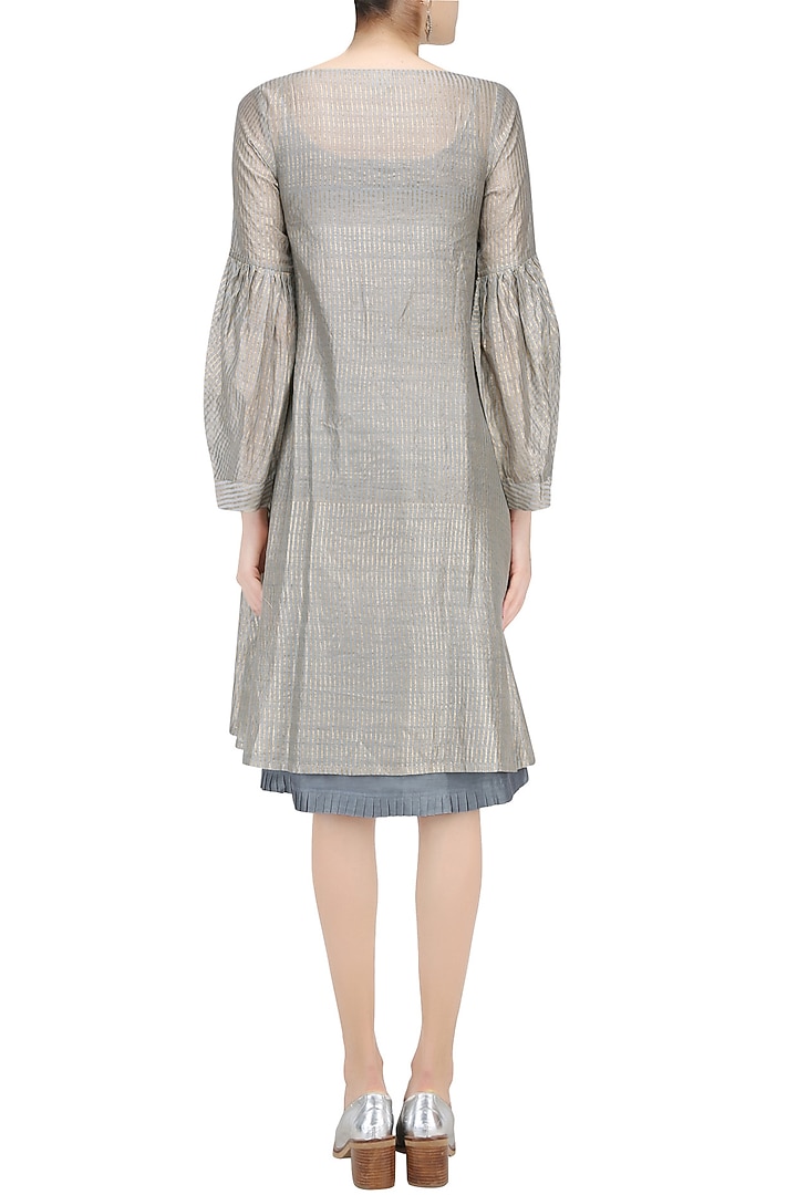 Grey lantern sleeves khadi dress with an inner available only at Pernia's Pop Up Shop.