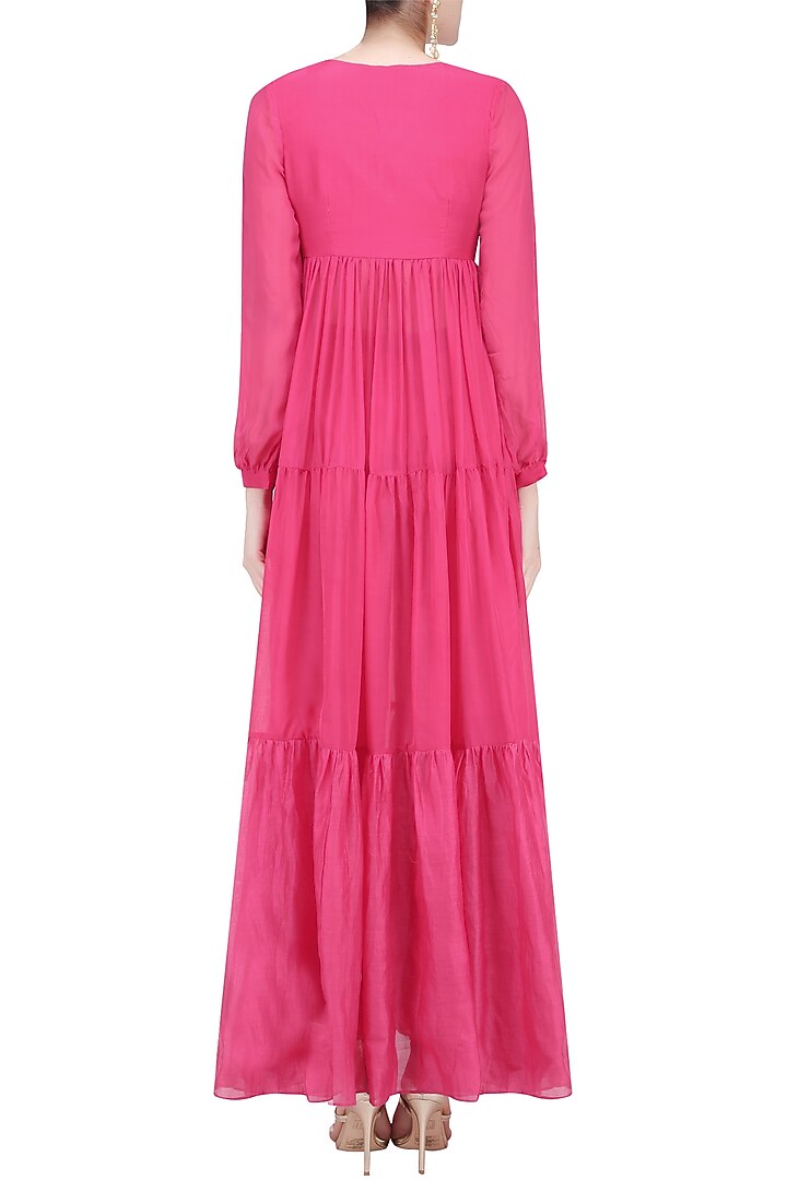 Pink floral embroidered three tiered dress with pants available only at Pernia's Pop Up Shop.