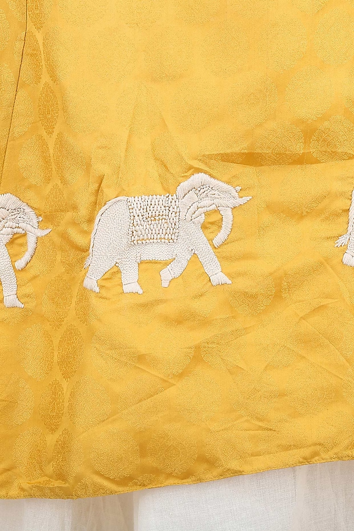 Yellow elephants motifs double layer flared dress with white pants available only at Pernia's Pop Up Shop.
