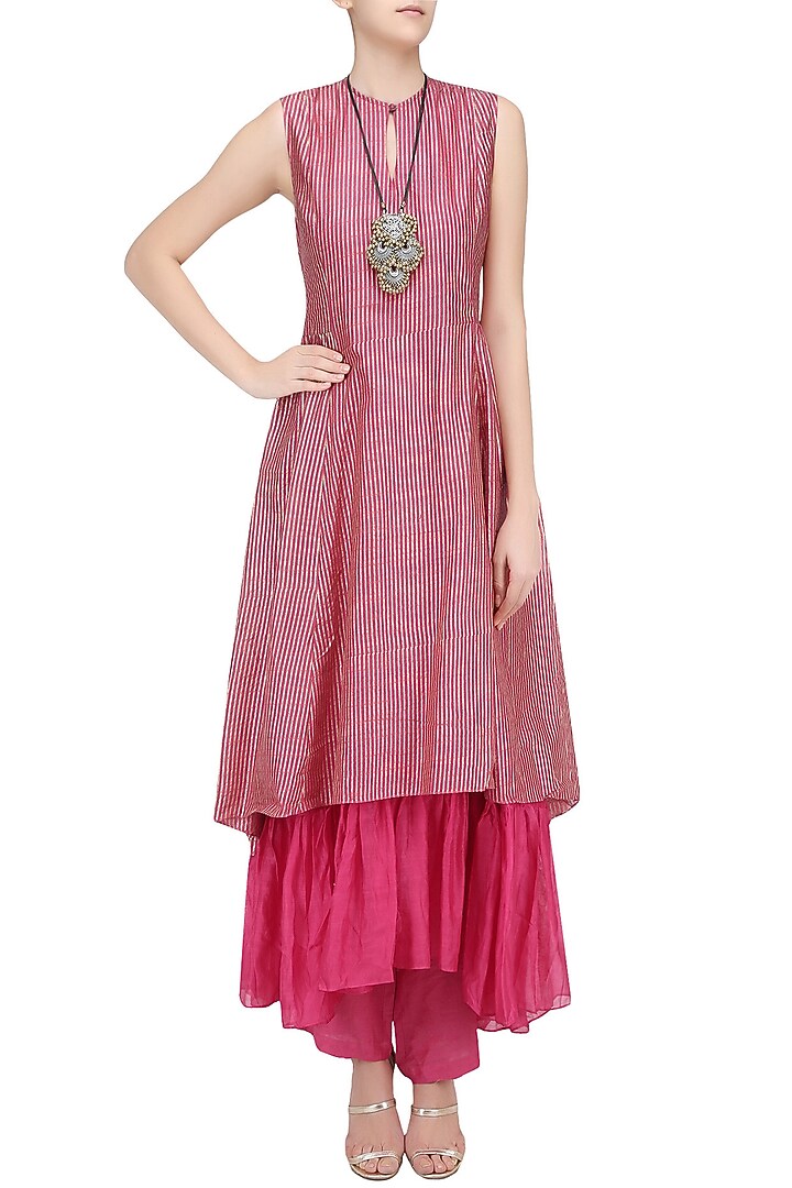 Pink double layer three panelled dress with pants available only at Pernia's Pop Up Shop.