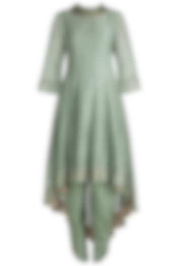 Jade green embroidered asymmetrical kurta with dhoti pants available only at Pernia's Pop Up Shop.