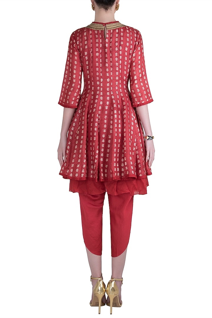 Red hand block printed kurta with dhoti pants available only at Pernia's Pop Up Shop.