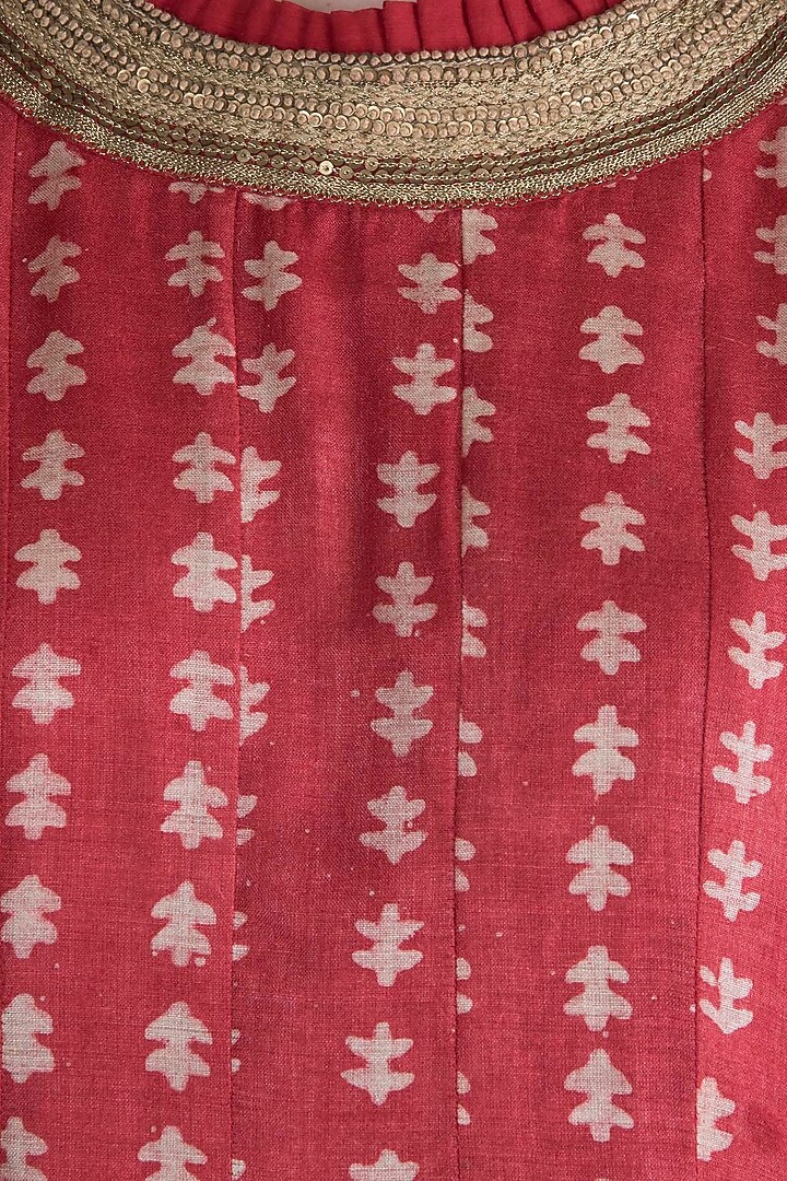 Red hand block printed kurta with dhoti pants available only at Pernia's Pop Up Shop.