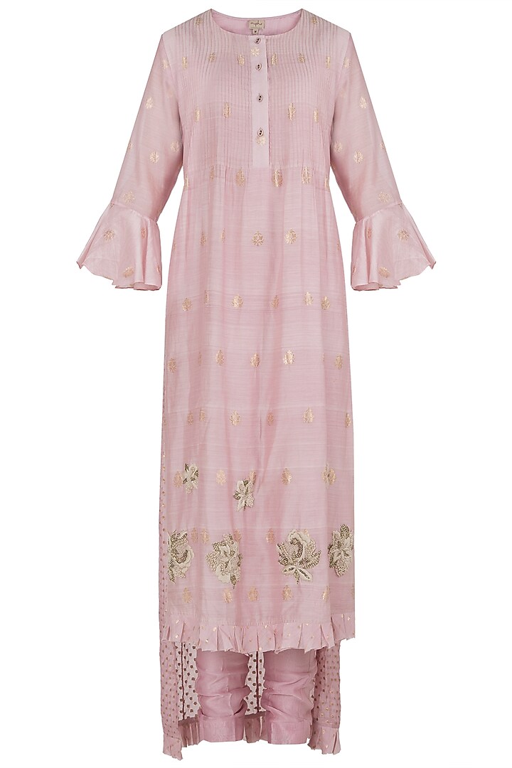 Baby pink pintucks embroidered kurta set available only at Pernia's Pop Up Shop.