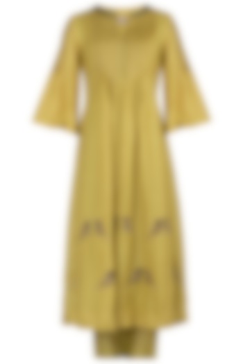 Lime green embroidered pintucks kurta set available only at Pernia's Pop Up Shop.