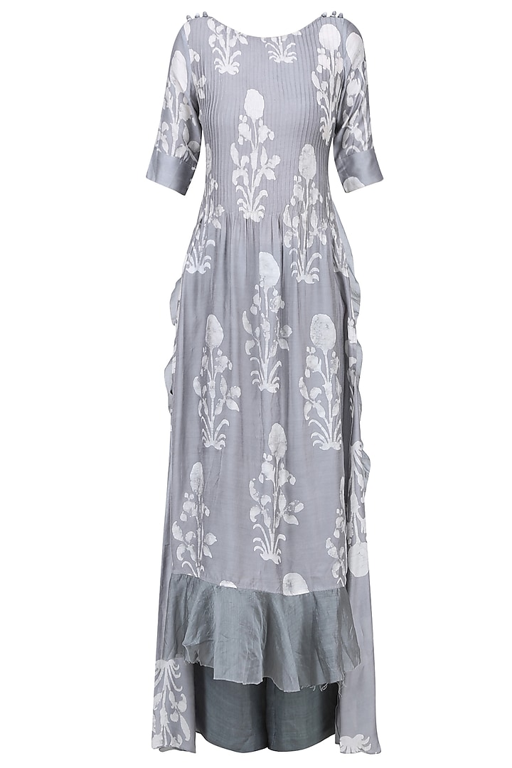 Grey Panels Ruffled Long Dress by Myoho