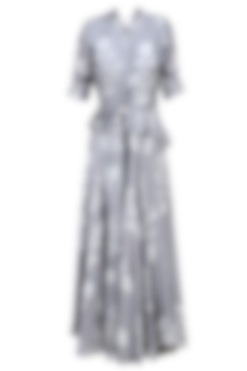 Grey pleated tiered kurta and pants set