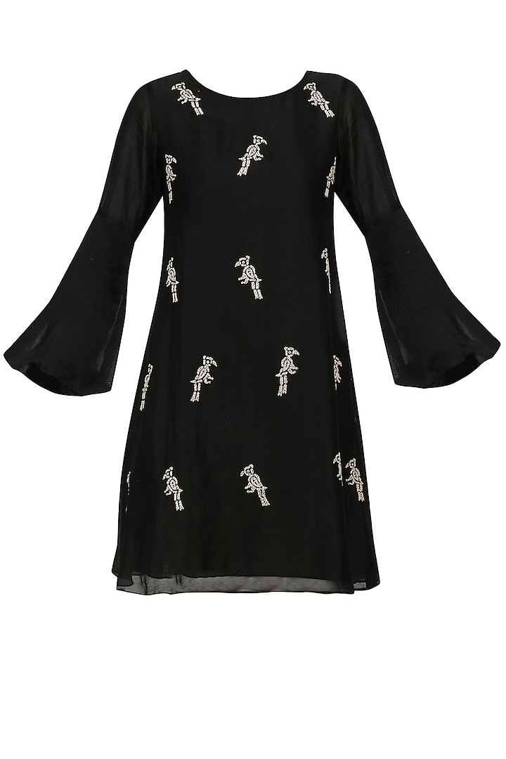 Black Bird Embroidered Shift Dress by Myoho
