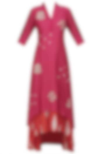 Fuchsia Double Layer Shawl Collar Dress by Myoho