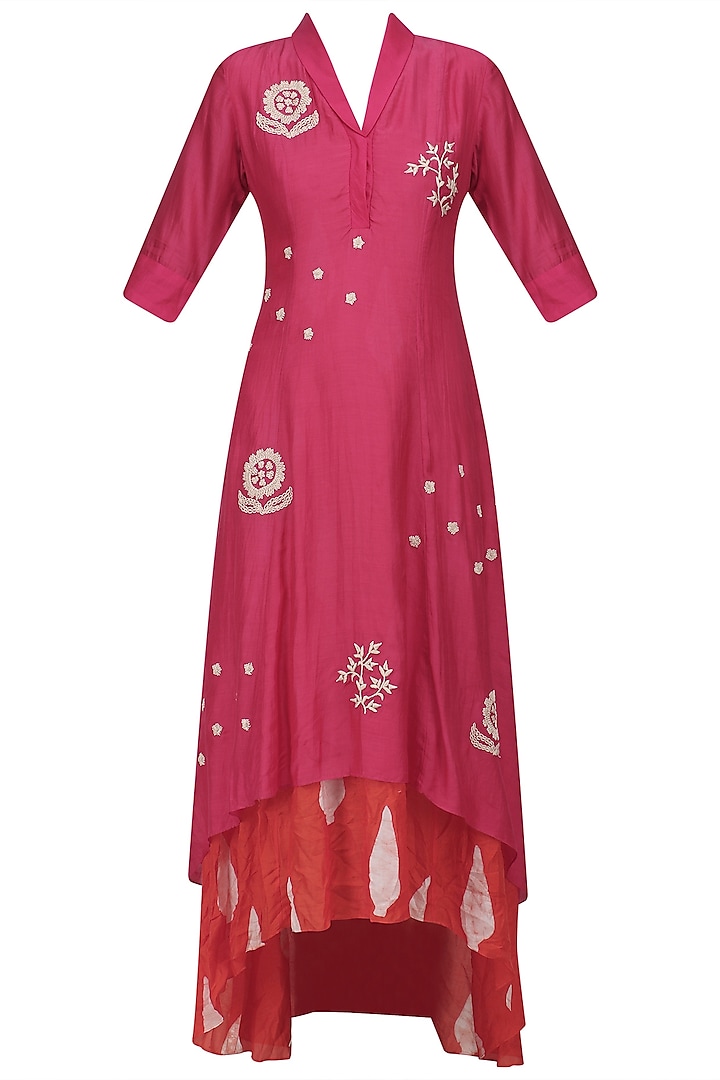 Fuchsia Double Layer Shawl Collar Dress by Myoho