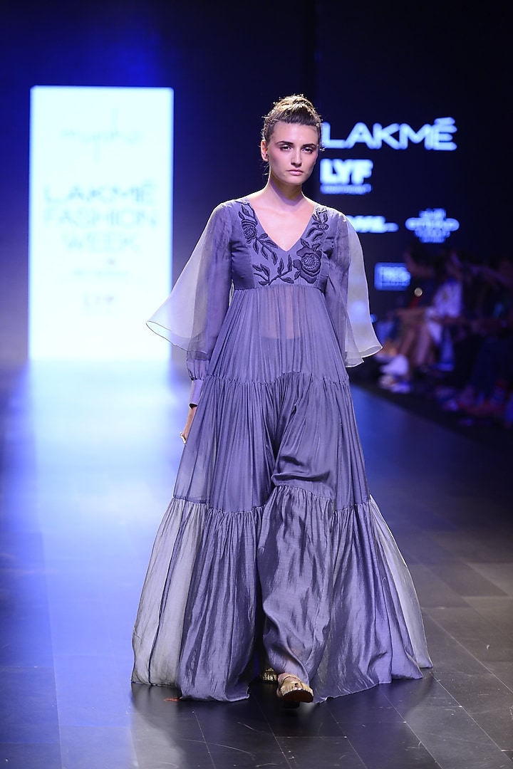 Grey Three Tiered Floor Length Maxi Dress by Myoho