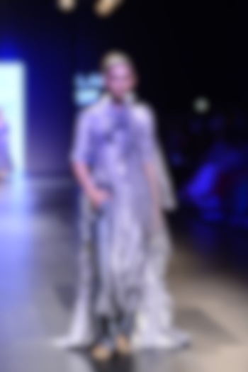 Grey Double Layer and Ruffle Long Dress by Myoho