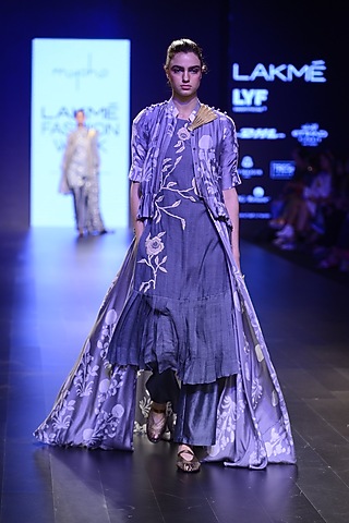 Grey Batik Printed Circular Ghera Jacket by Myoho