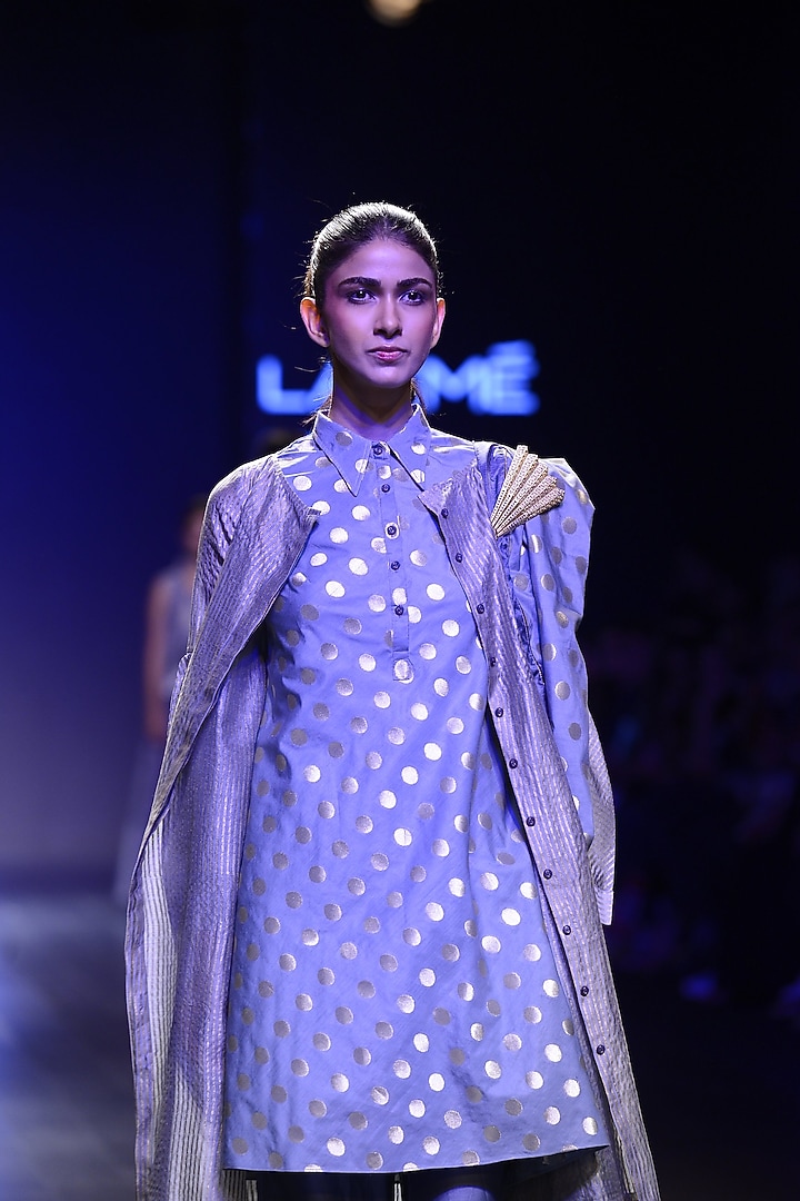 Grey polka dot motifs shirt dress available only at Pernia's Pop Up Shop.