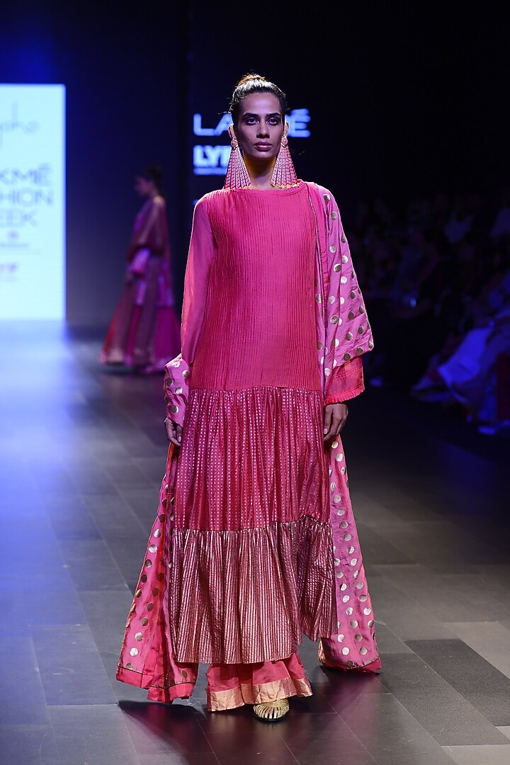 Pink khadi pint two tiered dress available only at Pernia's Pop Up Shop.