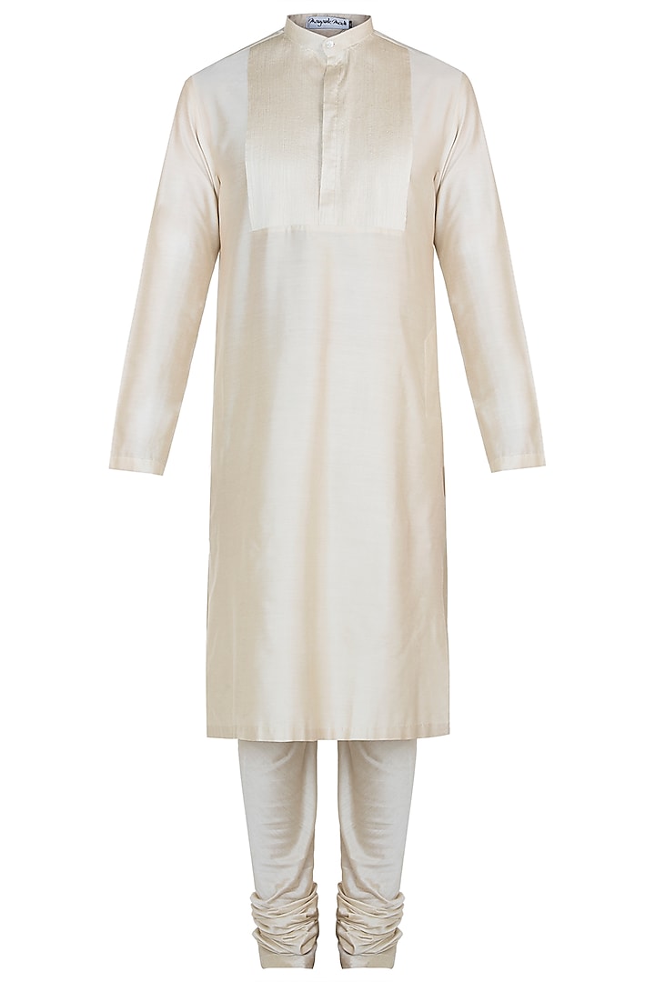 Beige Cotton Silk Kurta Set by Mayank Modi