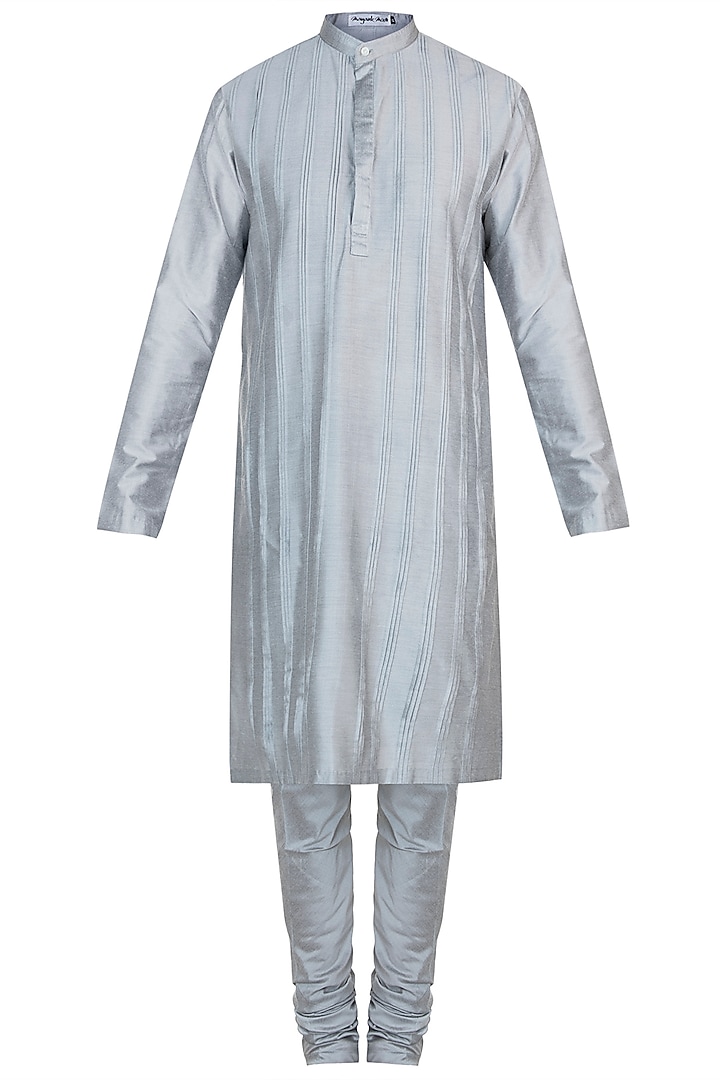 Silver Grey Cotton Silk Kurta Set by Mayank Modi