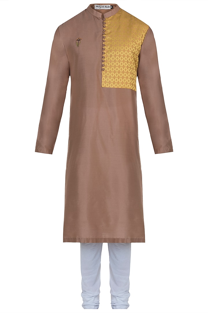 Brown Cotton Silk Kurta Set by Mayank Modi