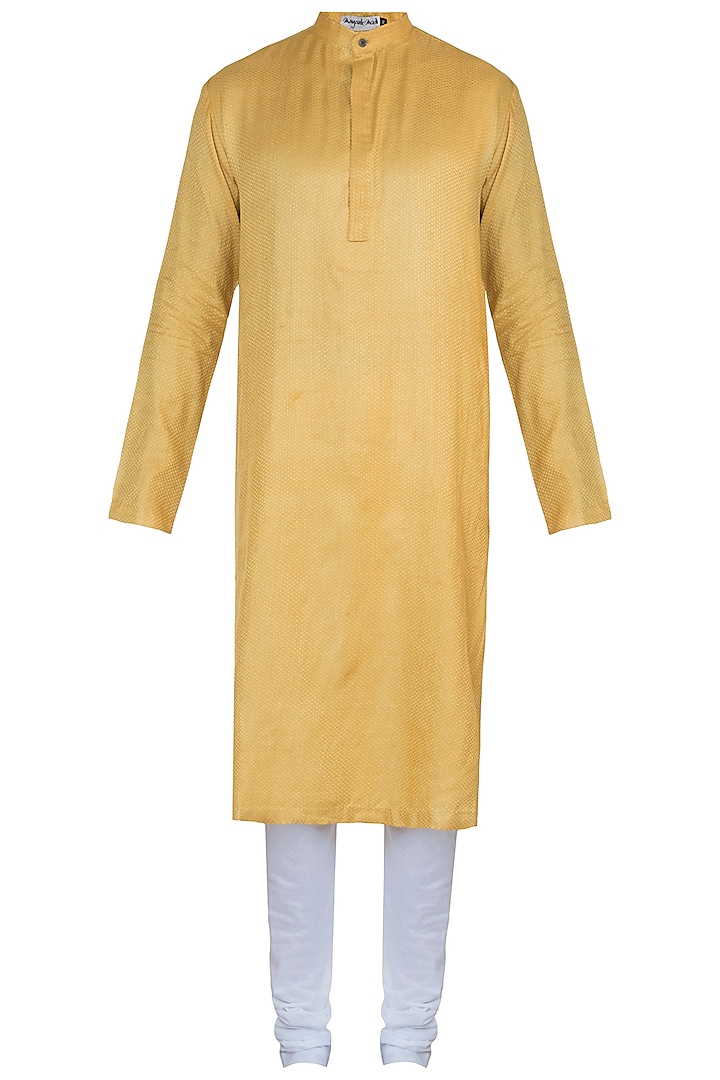 Yellow kurta with pants by Mayank Modi