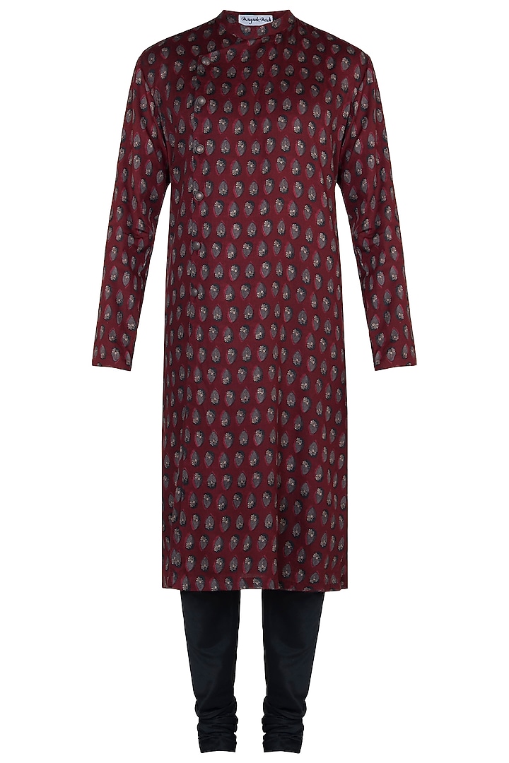 Maroon printed kurta with pants by Mayank Modi at Pernia's Pop Up Shop
