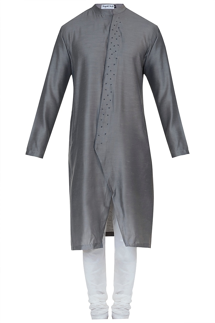 Grey embroidered kurta with pyjama pants by Mayank Modi
