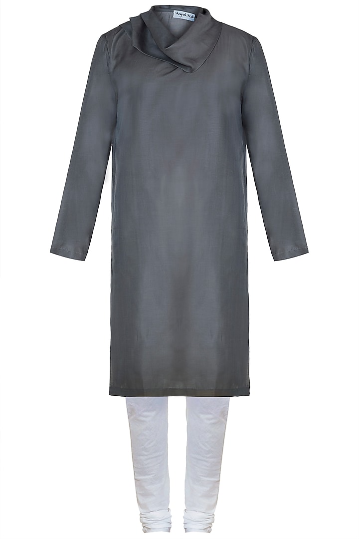 Grey cowl neck kurta with pants by Mayank Modi