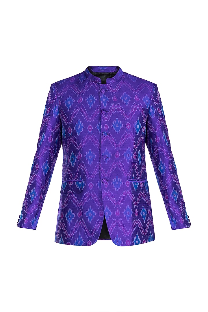 Purple Ikat Woven Bandhgala Jacket by Mayank Modi at Pernia's Pop Up Shop