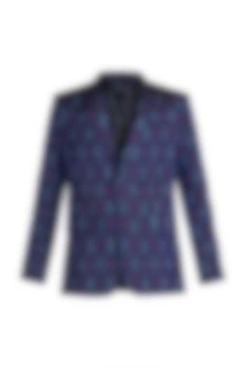 Purple & Blue Ikat Woven Blazer by Mayank Modi