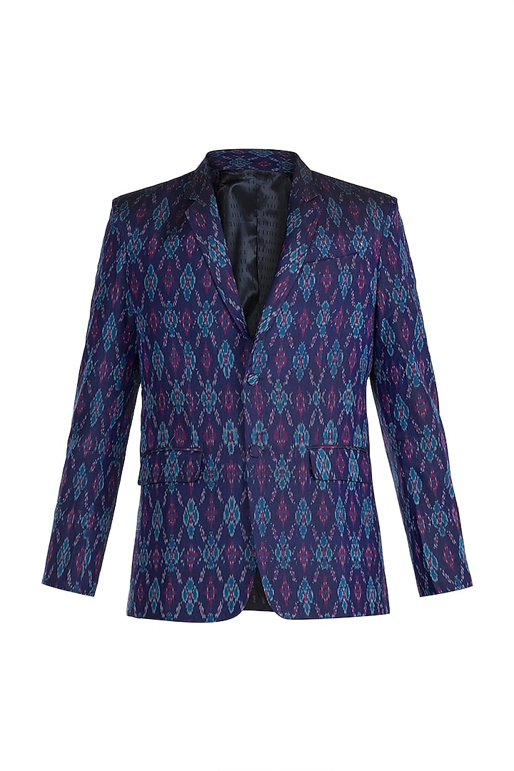 Purple & Blue Ikat Woven Blazer by Mayank Modi