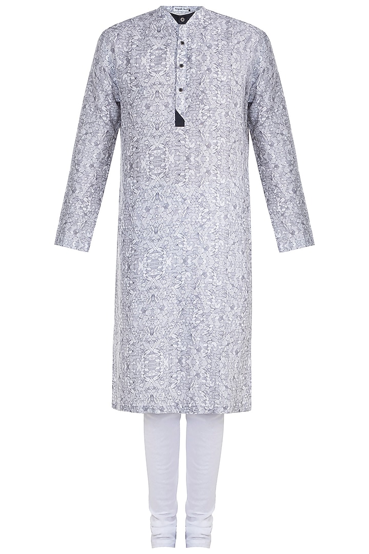 White & Black Printed Kurta Set by Mayank Modi at Pernia's Pop Up Shop