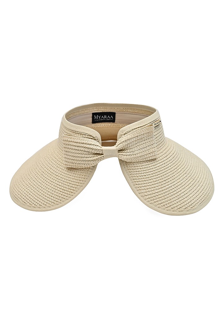 Beige Natural Paper Straw Zippi Visor Hat by Myaraa by Namrata Lodha at Pernia's Pop Up Shop