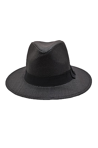 Black Natural Paper Straw Panama Hat by Myaraa by Namrata Lodha
