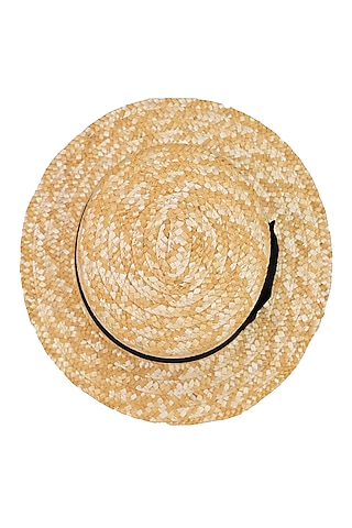 Beige Natural Wheat Straw Boater Hat For Girls by Myaraa by Namrata Lodha