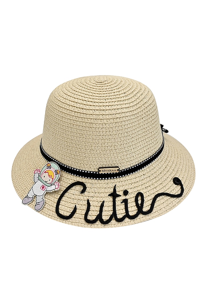 Beige Natural Paper Straw Kids Bucket Hat For Girls by Myaraa by Namrata Lodha at Pernia's Pop Up Shop