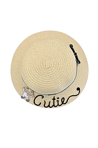 Beige Natural Paper Straw Kids Bucket Hat For Girls by Myaraa by Namrata Lodha