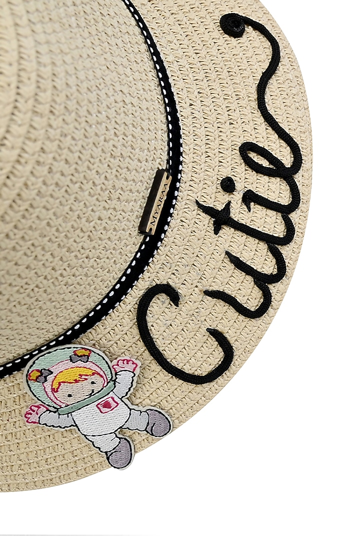 Beige Natural Paper Straw Kids Bucket Hat For Girls by Myaraa by Namrata Lodha at Pernia's Pop Up Shop