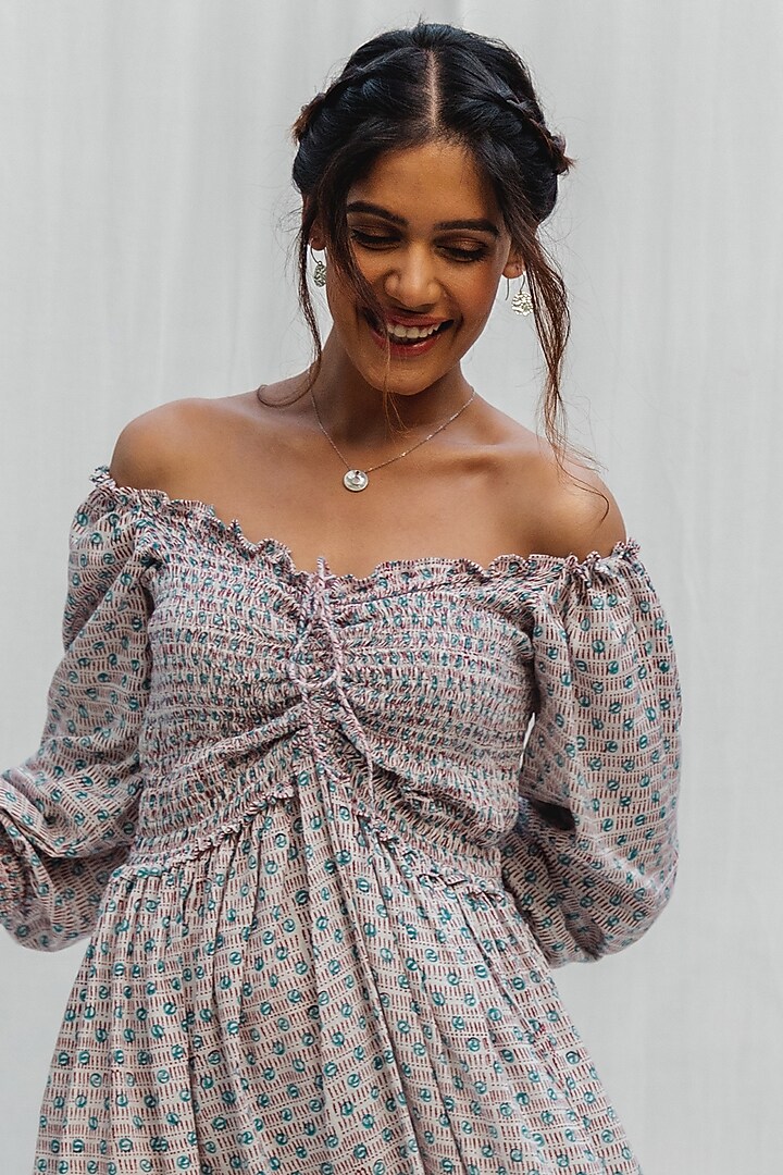 White Hand Block Printed Summer Dress by MoonTara at Pernia's Pop Up Shop